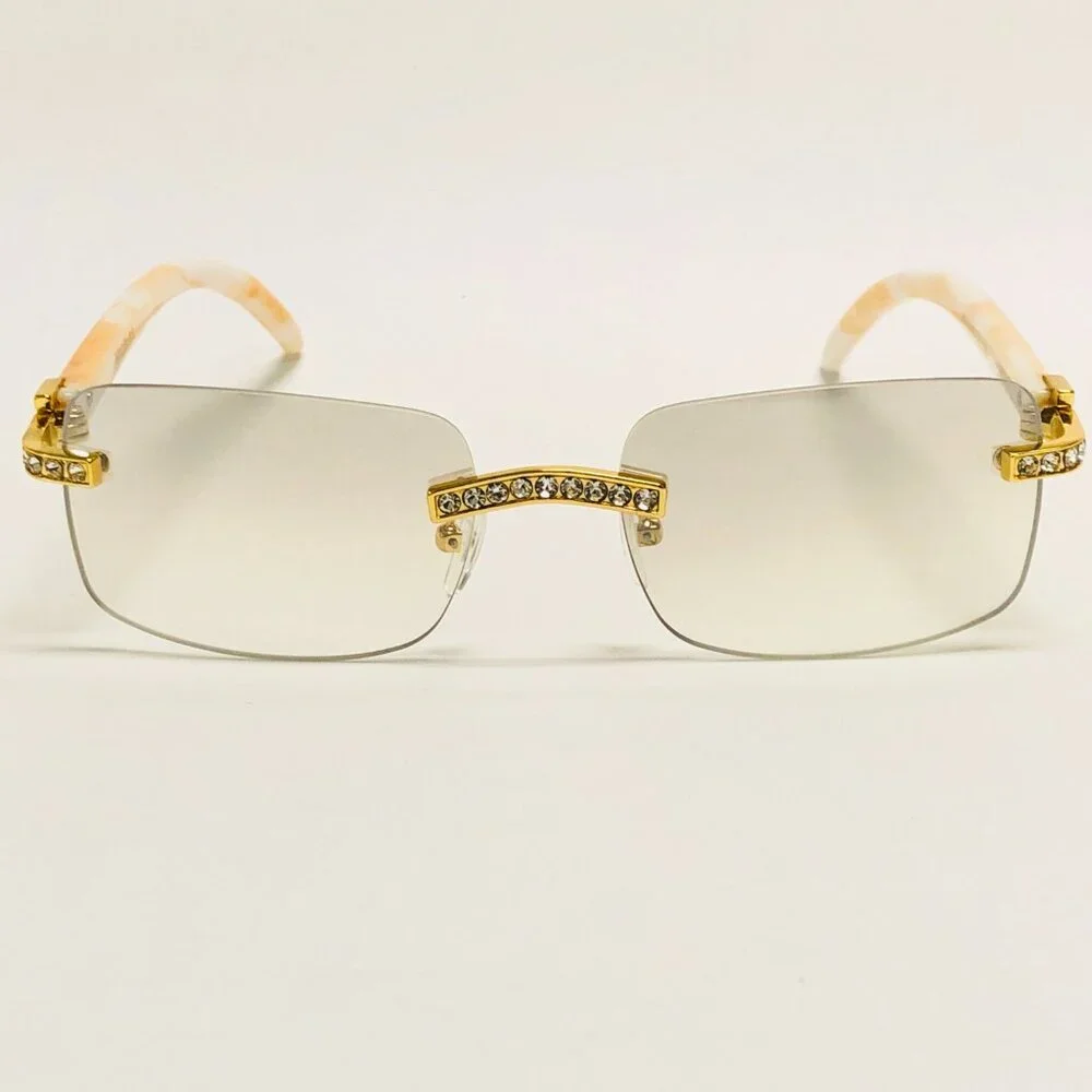 Men‎ Clear Sunglasses Square Gold Classic Shades Hip Hop Iced Out Diamond Lentes